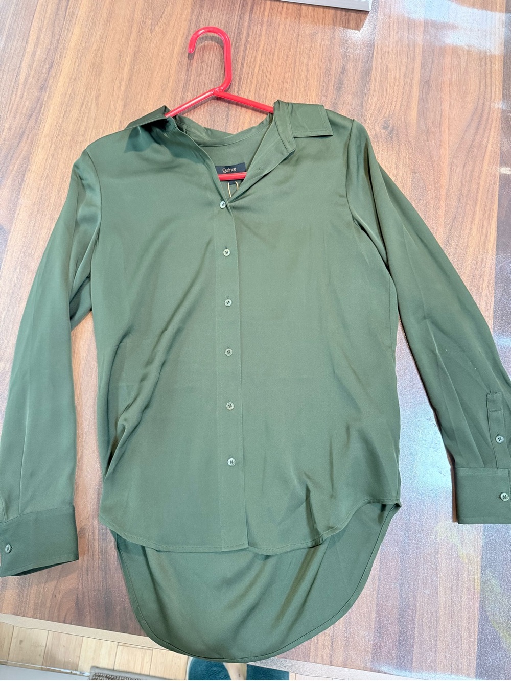 Quince Forest Green Button-Front Blouse